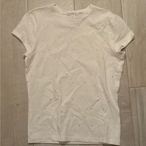 Good American White Embellished Short Sleeve Tee